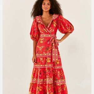 FARM RIO Red Secret Garden Organic Cotton Midi Dress Regular price $275 - Small